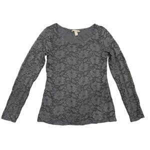 Banana Republic Womens Gray Floral Lace Overlay Sheer Long Sleeve Top M EUC